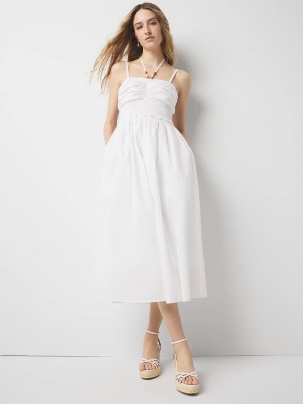 nwt WHITE HOUSE BLACK MARKET cotton poplin embellished white dress 10